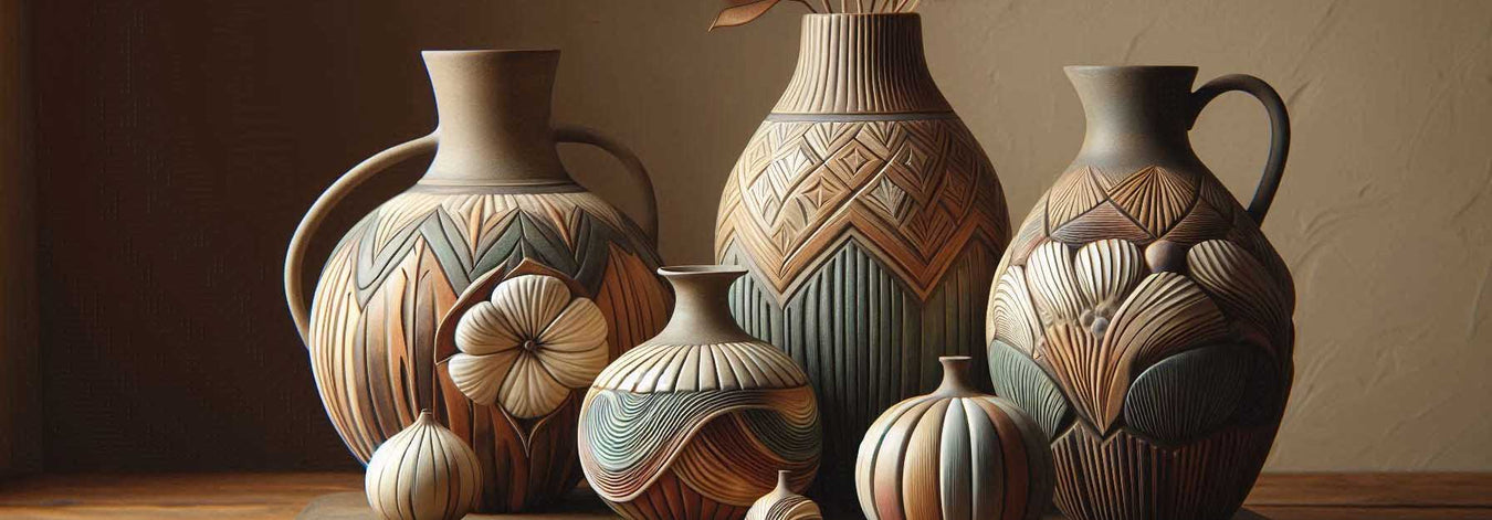 Different kinds of artistic vases