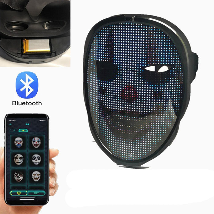 LED Face Transforming Luminous Face Mask for Parties- Battery Powered/USB Rechargeable