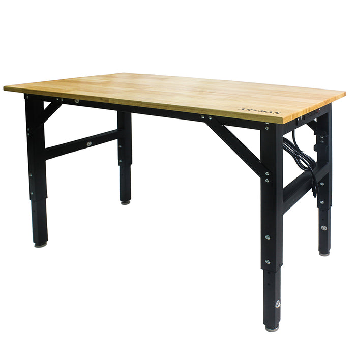 Metal Adjustable Worktable with Socket and Wooden Top_0