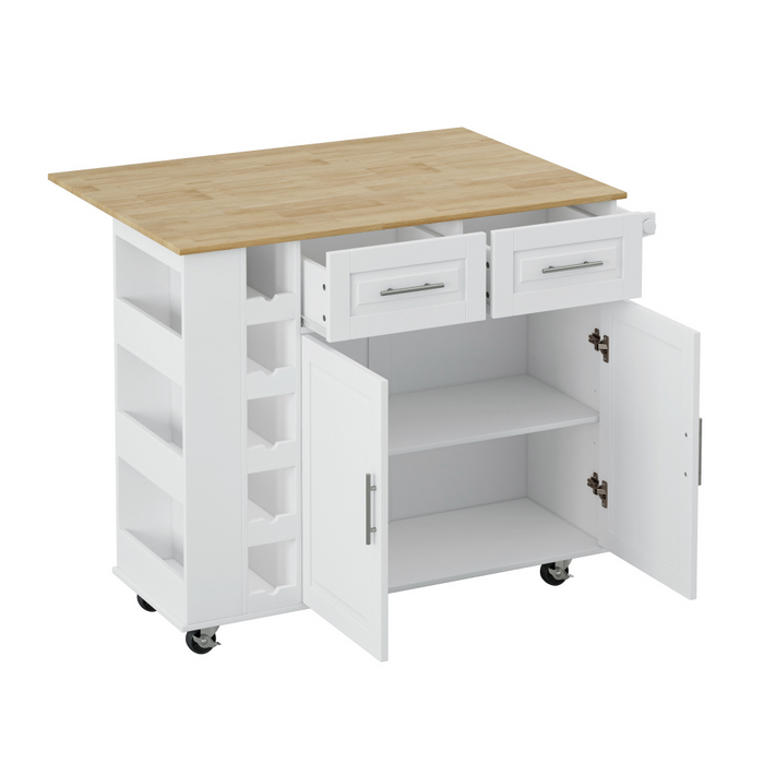Multi-Functional Kitchen Island Cart with Cabinet, Drawers, Spice Rack, Towel Holder, Wine Rack, and Foldable Table Top_3