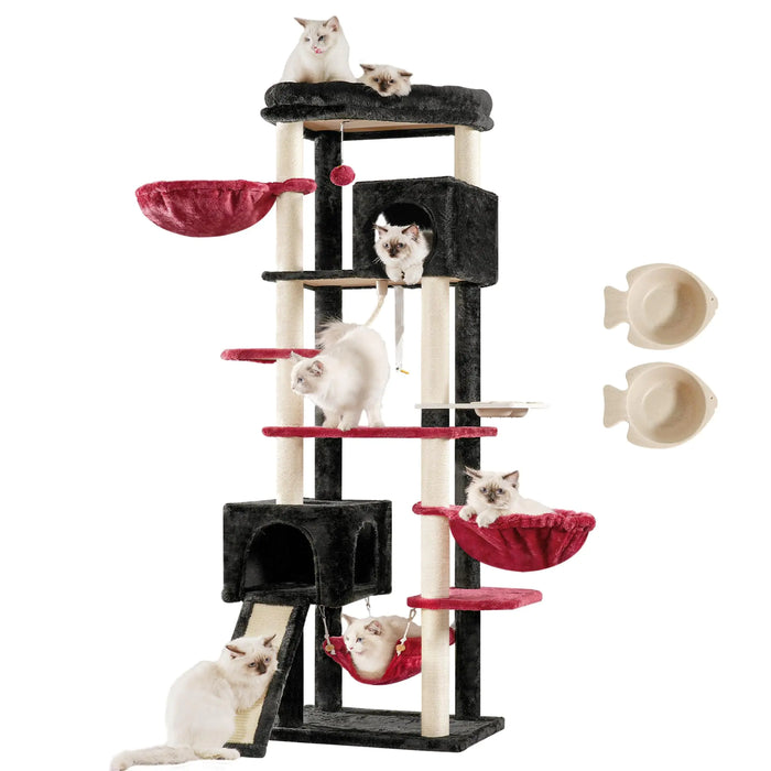 Multi-Level Cat Tower for Large Cats With Food Bowls