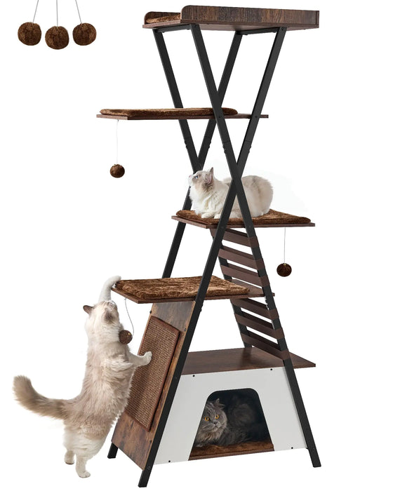 Multi-Level Cat Condo with Scratching Board
