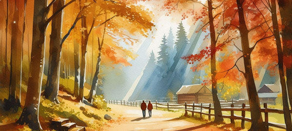 A couple talking a walk in autumn