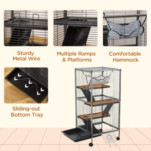 Spacious 5-Tier Rolling Ferret Cage