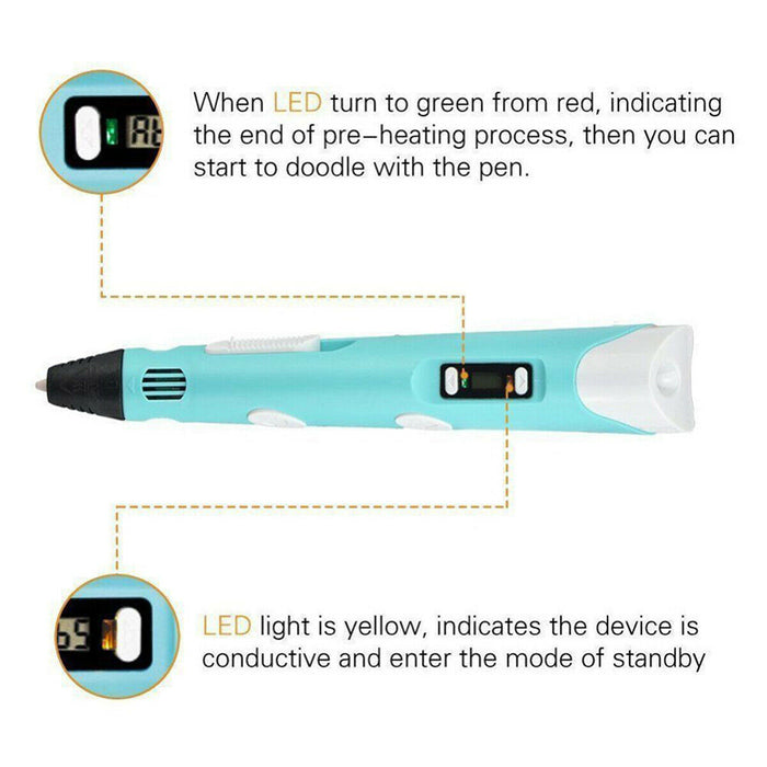 Magic 3D Printing Pen for Kids DIY Pen with LED Display and Filaments
