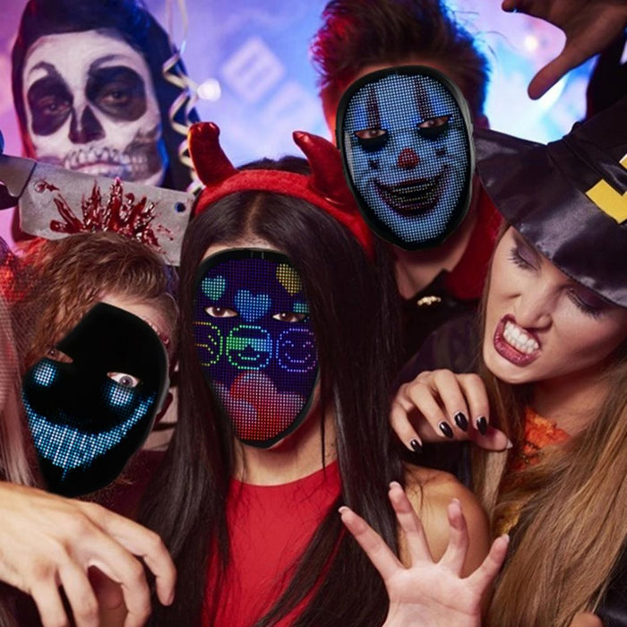 LED Face Transforming Luminous Face Mask for Parties- Battery Powered/USB Rechargeable