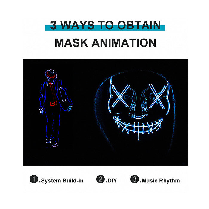 LED Face Transforming Luminous Face Mask for Parties- Battery Powered/USB Rechargeable
