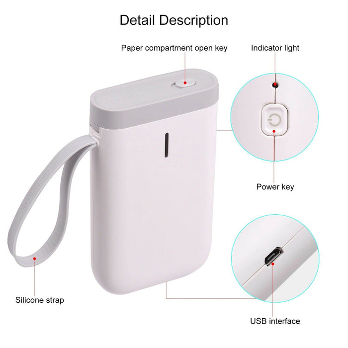 D11  Portable Wireless Thermal Inkless Bluetooth Label Printer- USB Charging