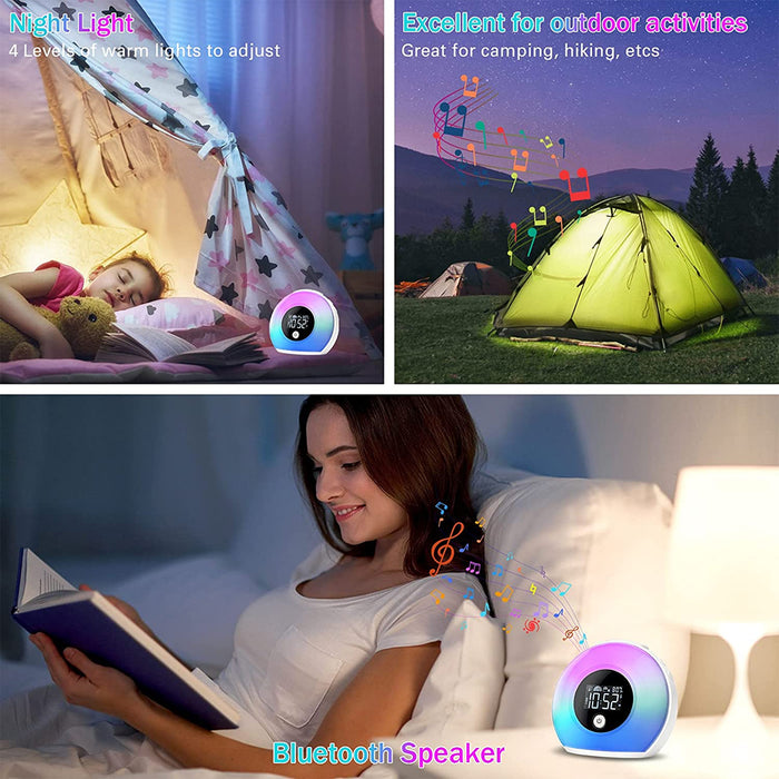 Wireless LED Night Lamp Alarm Clock and Bluetooth Speaker- USB Charging
