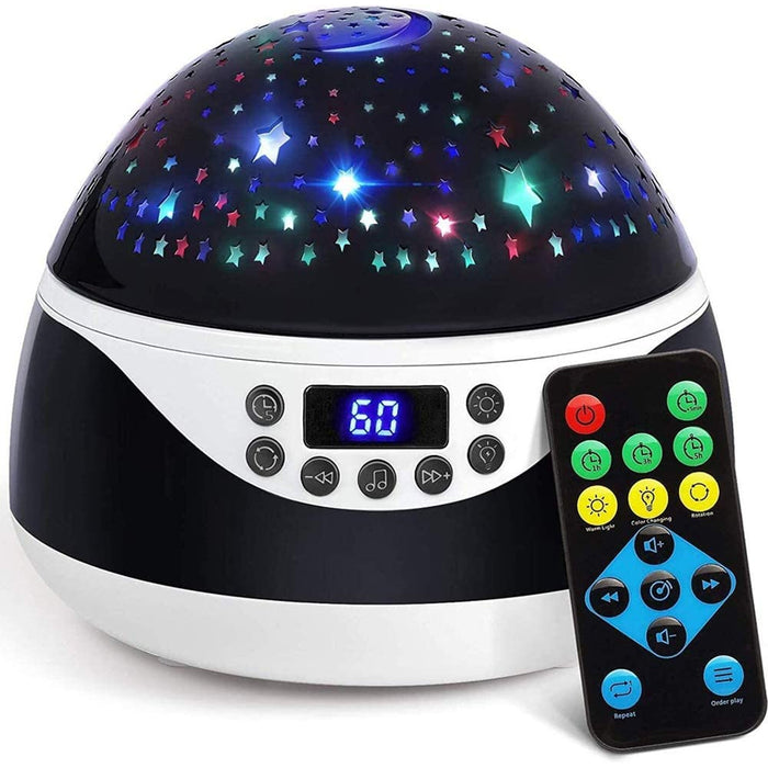 USB Plugged-in, Battery Powered Rotating Projector Night Light with Music