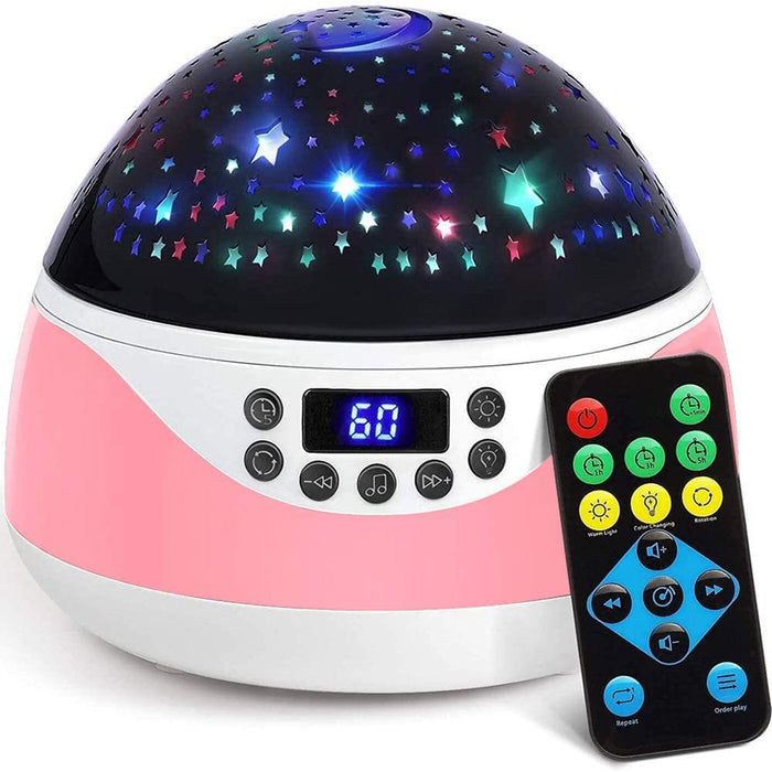 USB Plugged-in, Battery Powered Rotating Projector Night Light with Music