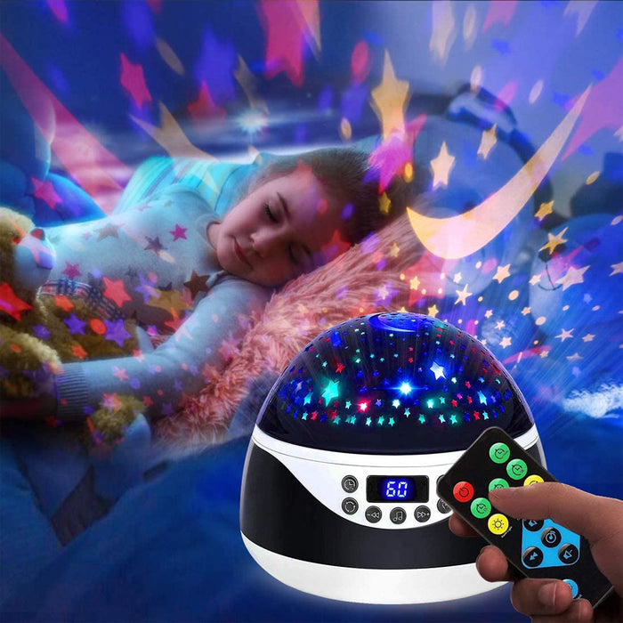 USB Plugged-in, Battery Powered Rotating Projector Night Light with Music