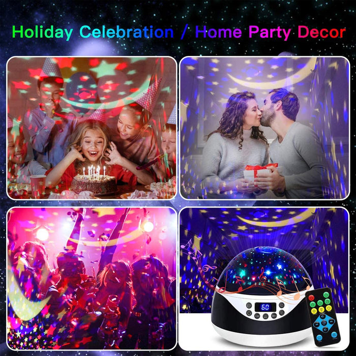 USB Plugged-in, Battery Powered Rotating Projector Night Light with Music
