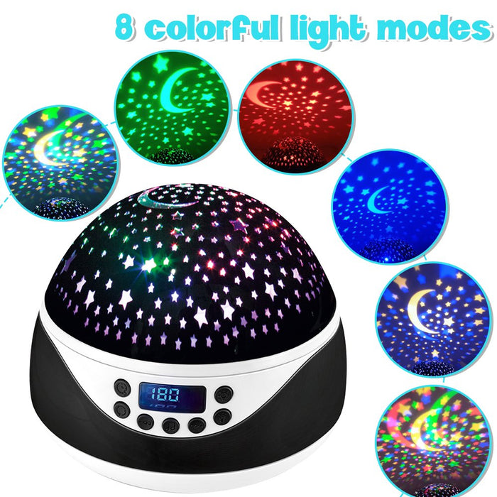 USB Plugged-in, Battery Powered Rotating Projector Night Light with Music
