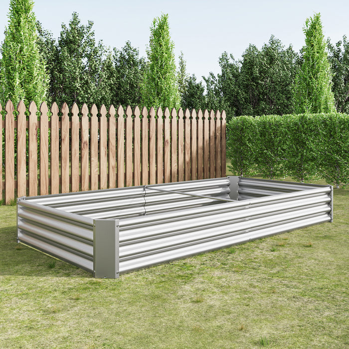 Rectangular Metal Raised Planter Outdoor Garden Plant Vegetable Bed- Silver