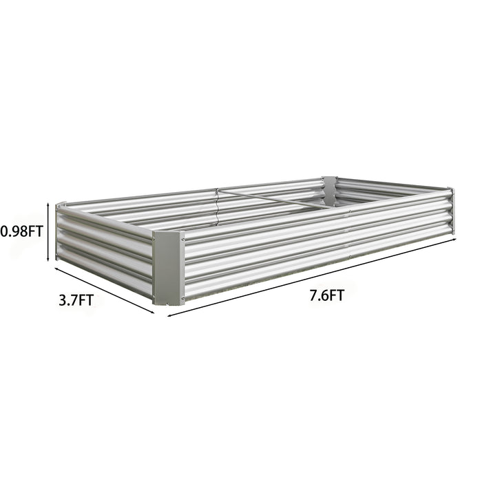 Rectangular Metal Raised Planter Outdoor Garden Plant Vegetable Bed- Silver