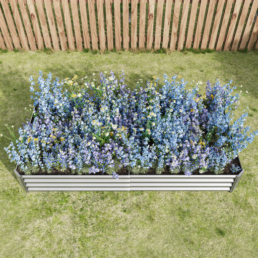 Rectangular Metal Raised Planter Outdoor Garden Plant Vegetable Bed- Silver