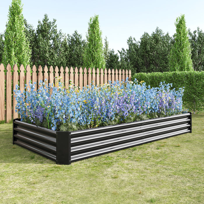 Rectangular Metal Raised Planter Outdoor Garden Plant Vegetable Bed- Black