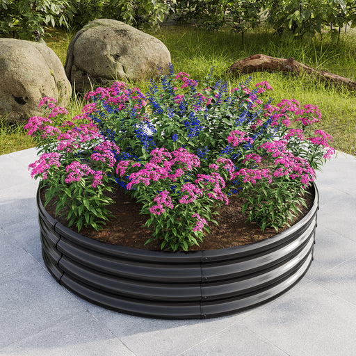 Round Shape Metal Raised Garden Bed Herbs and Vegetable Planter- Black_0