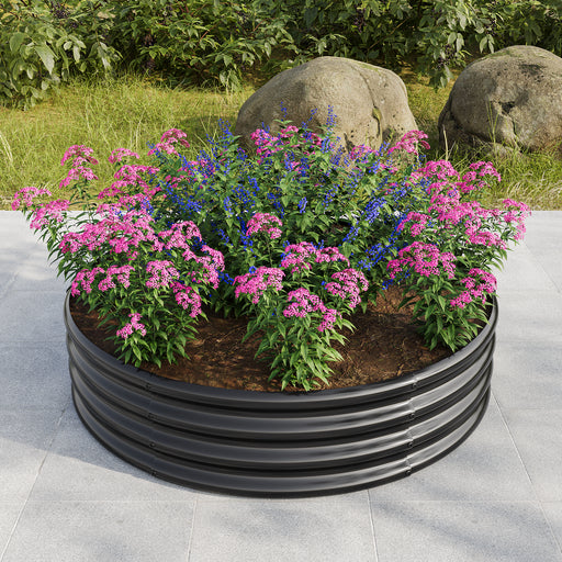 Round Shape Metal Raised Garden Bed Herbs and Vegetable Planter- Black_1