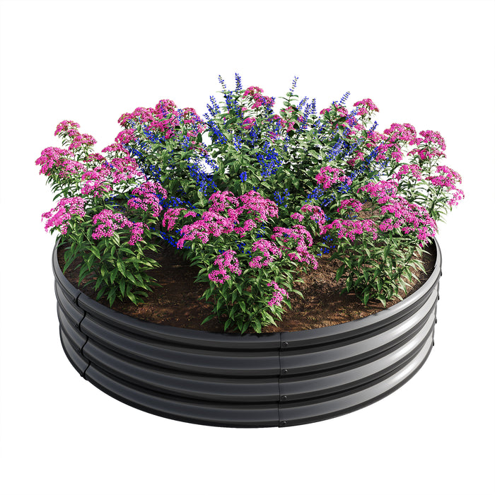 Round Shape Metal Raised Garden Bed Herbs and Vegetable Planter- Black_8
