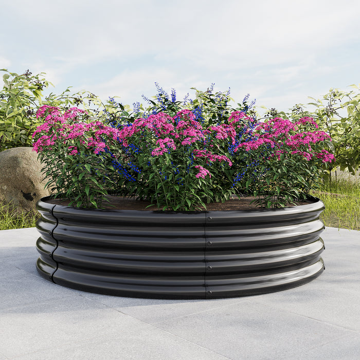 Round Shape Metal Raised Garden Bed Herbs and Vegetable Planter- Black_2