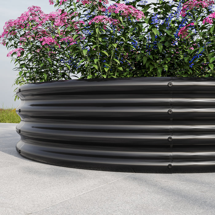 Round Shape Metal Raised Garden Bed Herbs and Vegetable Planter- Black_3