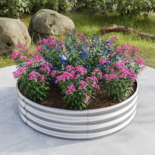 Tall and Round Raised Planter Outdoor Garden Herbs and Vegetable Bed- Silver_1