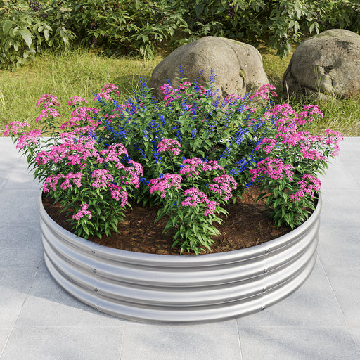 Tall and Round Raised Planter Outdoor Garden Herbs and Vegetable Bed- Silver_0