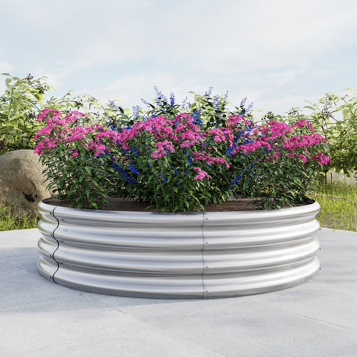 Tall and Round Raised Planter Outdoor Garden Herbs and Vegetable Bed- Silver_5