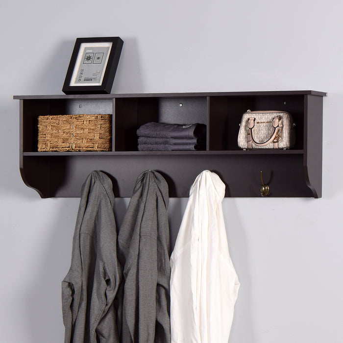 Wall-Mounted Coat Organizer Shelf with Hooks (Espresso)