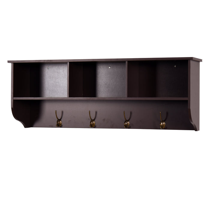 Wall-Mounted Coat Organizer Shelf with Hooks (Espresso)