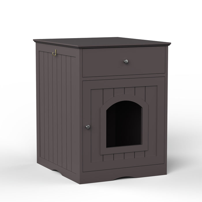 Hidden Box Cat End Table Wooden Night Stand Enclosed Pet Litterbox- Brown