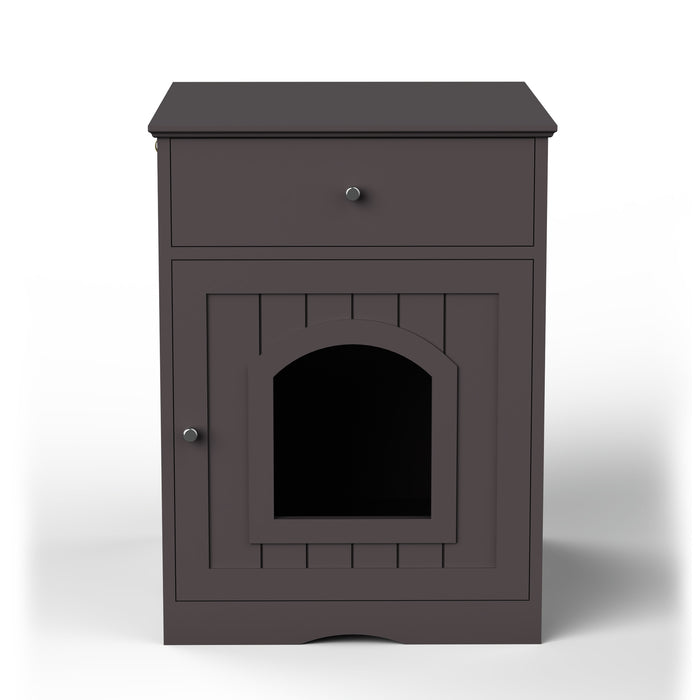 Hidden Box Cat End Table Wooden Night Stand Enclosed Pet Litterbox- Brown