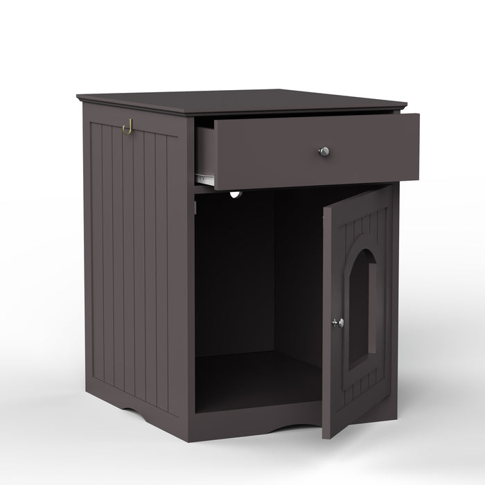 Hidden Box Cat End Table Wooden Night Stand Enclosed Pet Litterbox- Brown