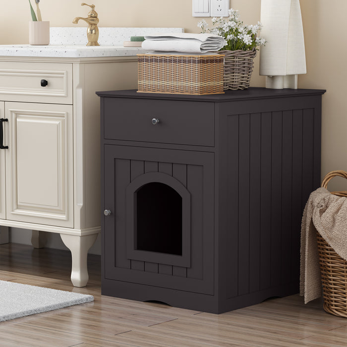 Hidden Box Cat End Table Wooden Night Stand Enclosed Pet Litterbox- Brown