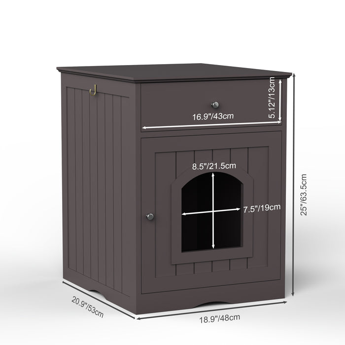 Hidden Box Cat End Table Wooden Night Stand Enclosed Pet Litterbox- Brown
