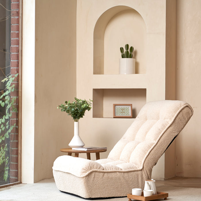 Single Seater Japanese Style Thick Cushioned Lazy Tatami Recliner Sofa- White_6