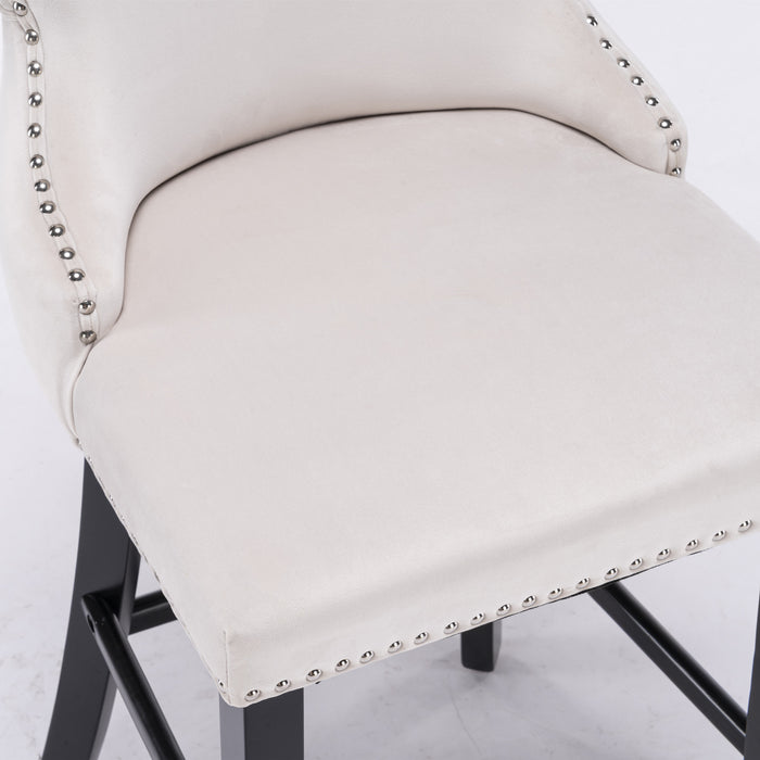 Modern Velvet Dining Chairs with Gold Accents – Set of 2 (Beige)