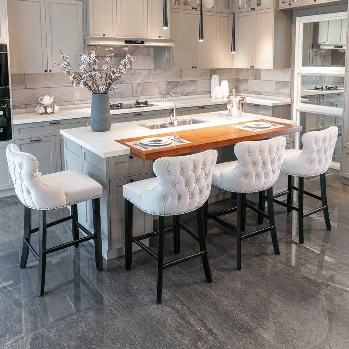 Modern Velvet Dining Chairs with Gold Accents – Set of 2 (Beige)