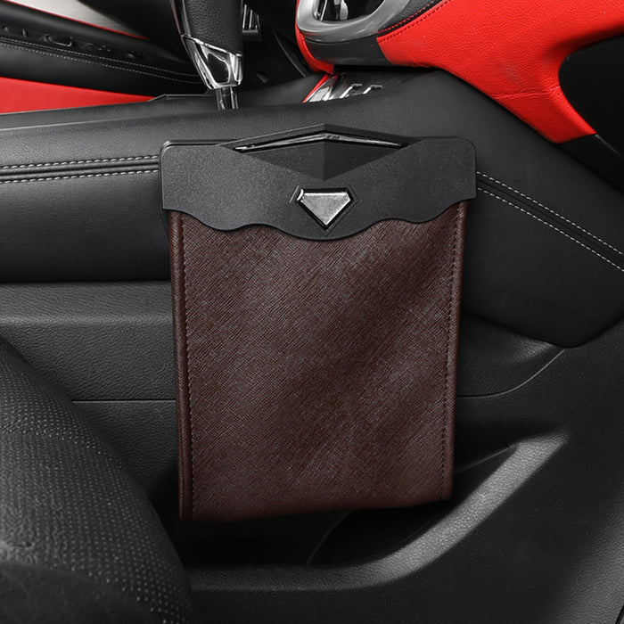 Smart LED Car Trash Can Waterproof PU Leather Car Garbage Bin Battery-Powered