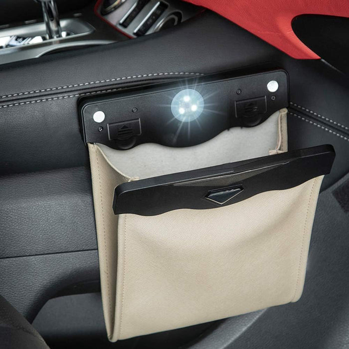 Smart LED Car Trash Can Waterproof PU Leather Car Garbage Bin Battery-Powered
