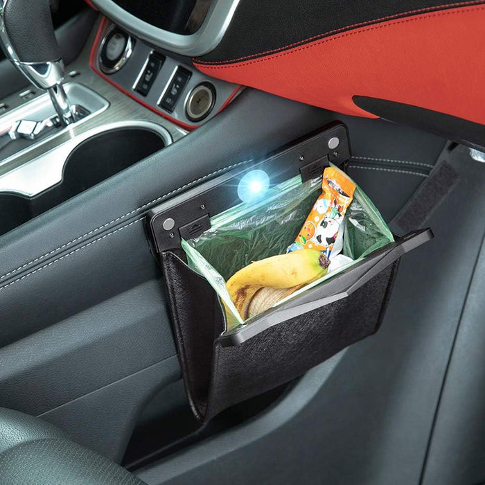Smart LED Car Trash Can Waterproof PU Leather Car Garbage Bin Battery-Powered