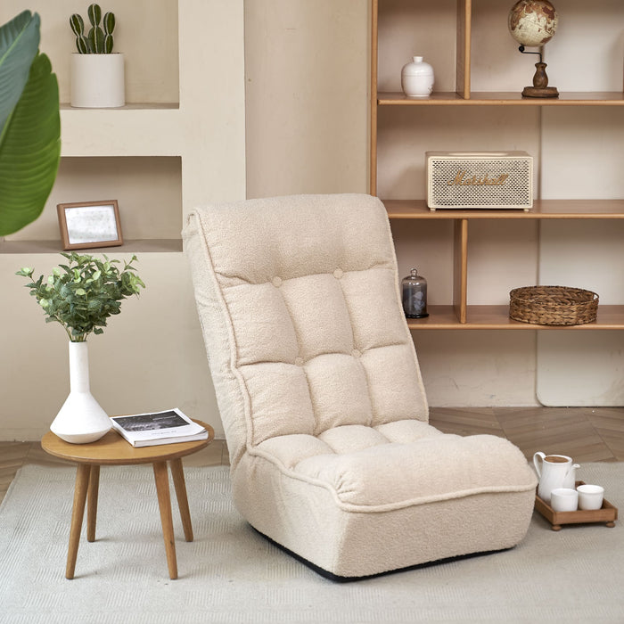 Single Seater Japanese Style Thick Cushioned Lazy Tatami Recliner Sofa- White_0