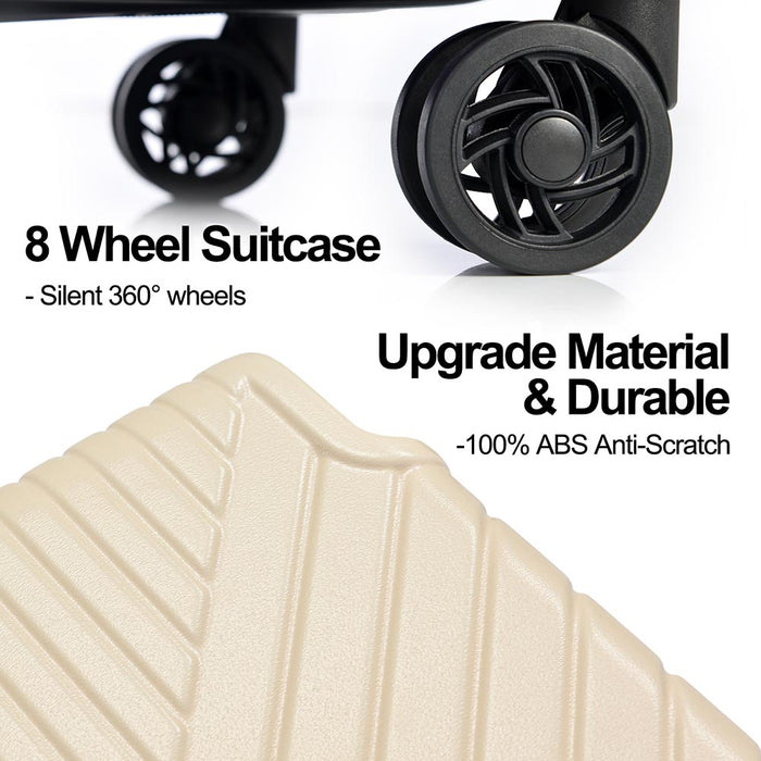 3-Piece Lightweight Hard-shell Luggage Set with Double Spinner Wheels and TSA Lock - Cream White