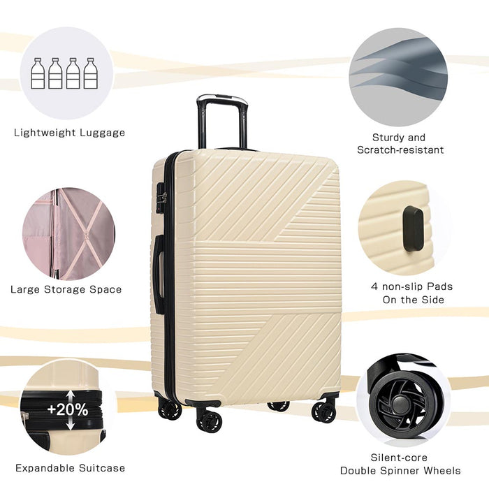 3-Piece Lightweight Hard-shell Luggage Set with Double Spinner Wheels and TSA Lock - Cream White