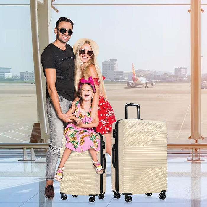 3-Piece Lightweight Hard-shell Luggage Set with Double Spinner Wheels and TSA Lock - Cream White