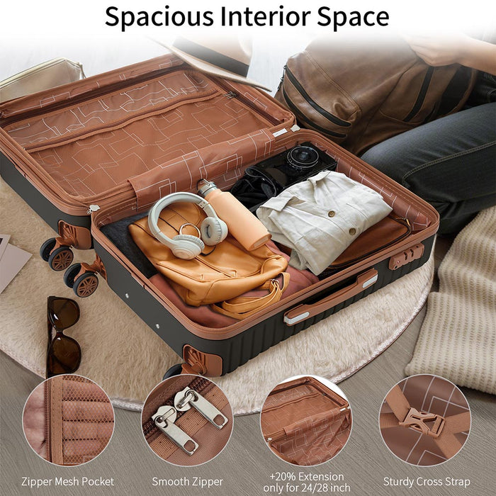 Expandable Lightweight Suitcase with Packing Cubes - Black