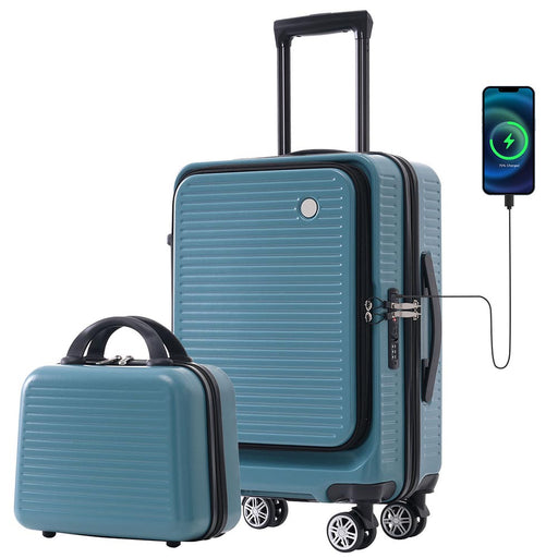 20-Inch Carry-on Luggage with Front Pocket, USB Port, and Carrying Case - Blue
