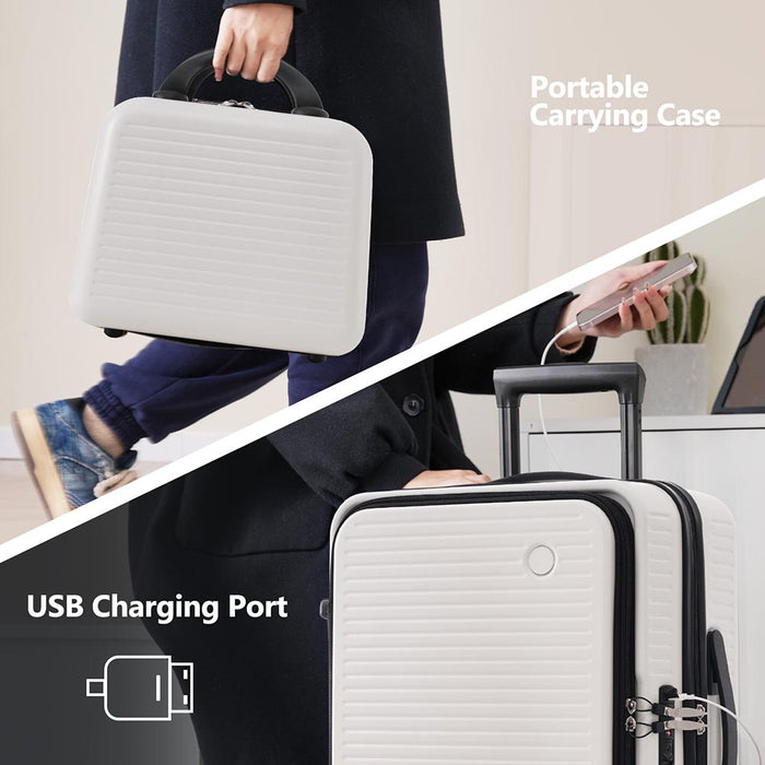 20-Inch Carry-on Luggage with Front Pocket, USB Port, and Carrying Case - White
